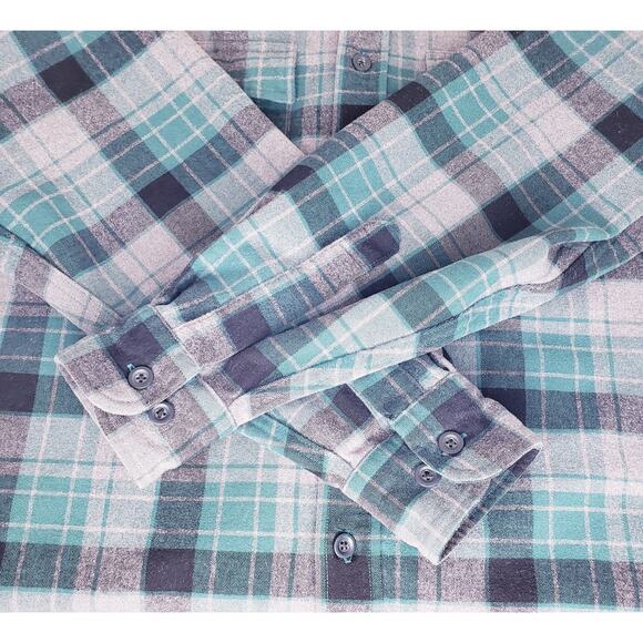 L.L. BEAN Men's Medium Reg Gray Green Plaid Flannel Long Sleeve Button Up Shirt - Picture 3 of 11